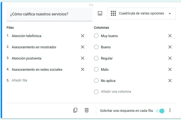 google form pregunta cuadricula edicion
