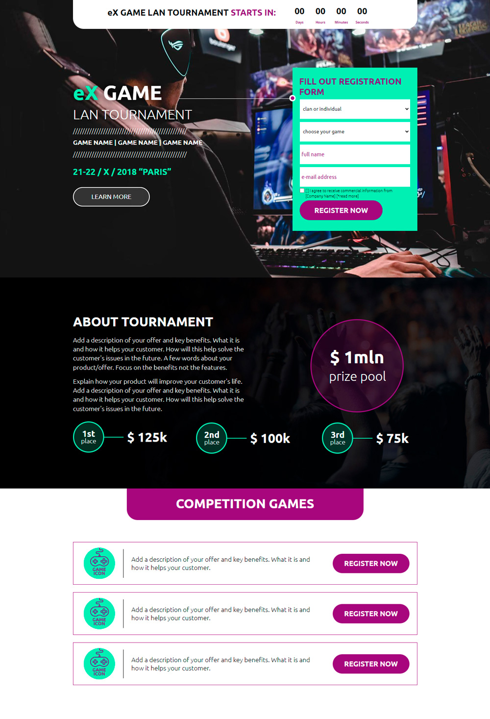 Plantilla para landing page Ex Game